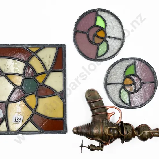 Three Stained Glass Panels together with Steam Punk Gun Ornament