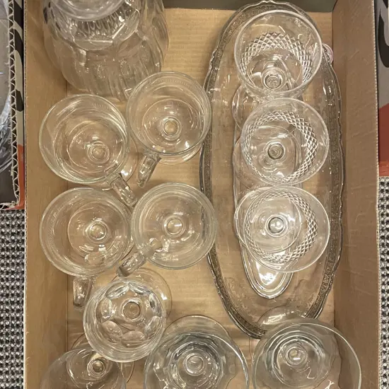 Box of Assorted Glass Ware including Decanter