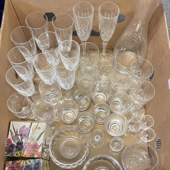 Box of Assorted Crystal and Glass Ware