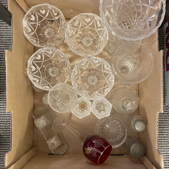 Box of Assorted Crystal and Glass Ware