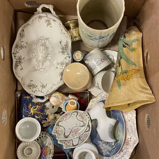 Box of Assorted Fancy China and Ornaments etc
