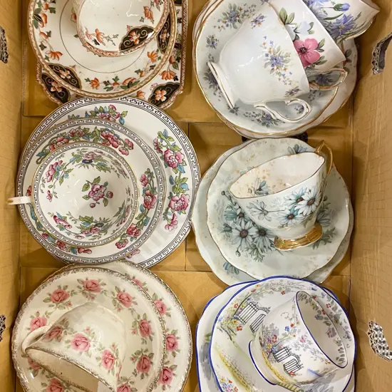 Box of Assorted Fancy China Trios etc