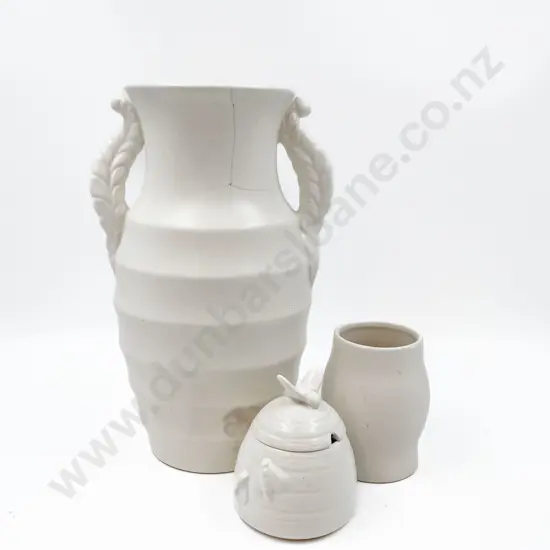 Large Shorter & Son Vase together with Smaller Vase and Honey Jar