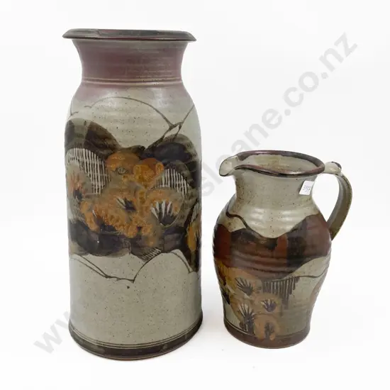 NZ Pottery Pictoral Vase and Jug