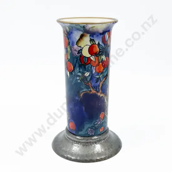 Hancock Coronaware Cherry-Hipe Pattern Vase on Pewter Foot