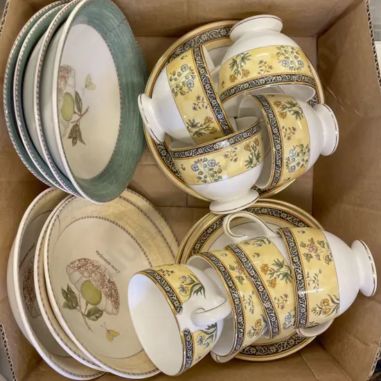 Wedgwood Tea Cup Saucer and Plates and Queensware Dessert Bowls