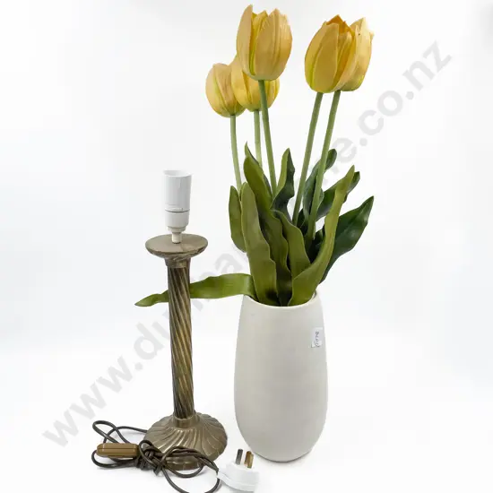 Brass Column Table Lamp with White Ware Vase