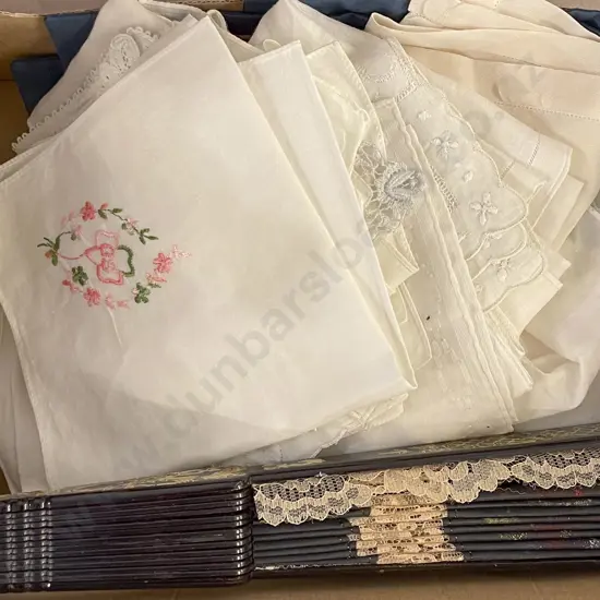 Small Collection of Cotton and Silk Handkerchiefs and fan
