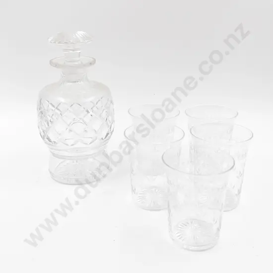 Stewart Crystal Decanter and Five Stewart Crystal Cups