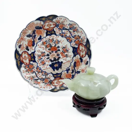 Jade Teapot and Imari Pattern Plate