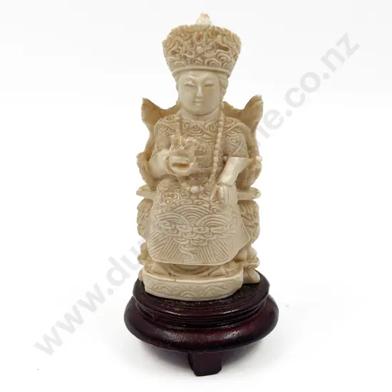 Ivory Empress Figure on Wooden Stand 13.5cm H