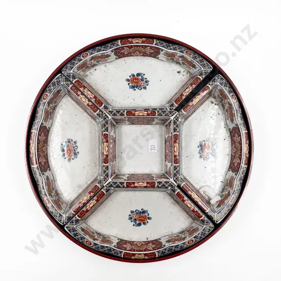Imari Pattern Hors d'oeuvres Trays on Lacquered Lazy Susan