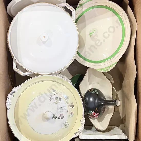 Box of Assorted Fancy China Tureens etc