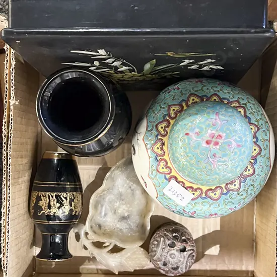 Lacquered Box together with Ginger Jar and Hard Stone Ornaments
