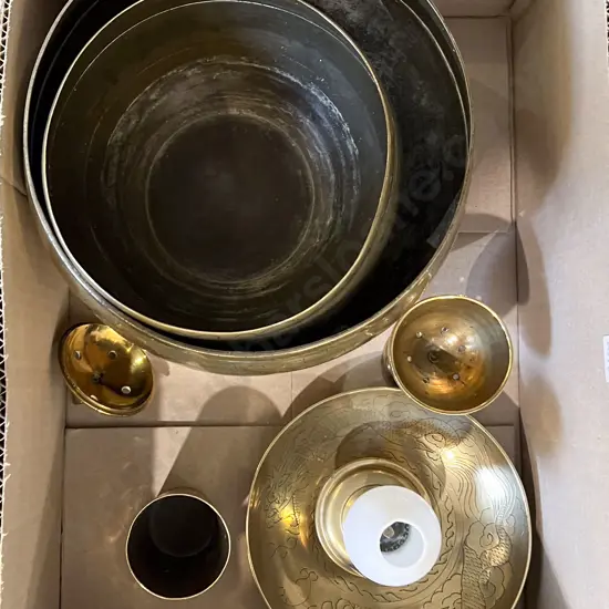 Boxed Quantity of Assorted Brass Ware