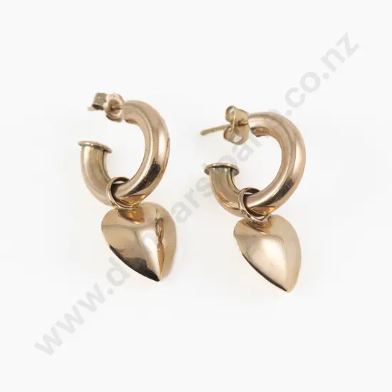 Pair 9ct Hoop and Heart Pendant Earrings