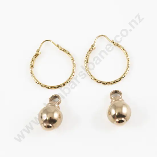 Pair 9ct Fancy Thin Hoop Earrings and 'Ball' Suspenders