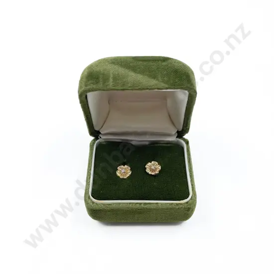 Pair 9ct Single Diamond Floret Stud Earrings