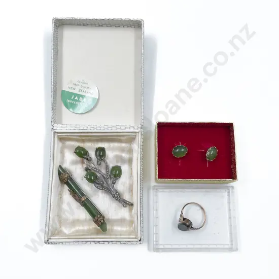 S/S and Greenstone Marcasite Spray Brooch
