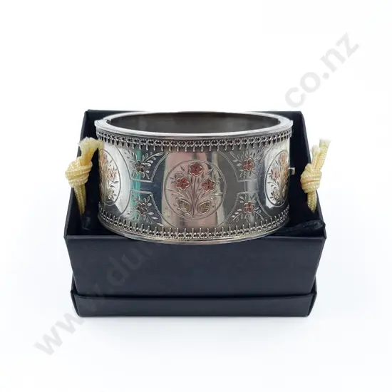 Early C20th Wide Fancy S/S and Gold Hinged Snap Bangle