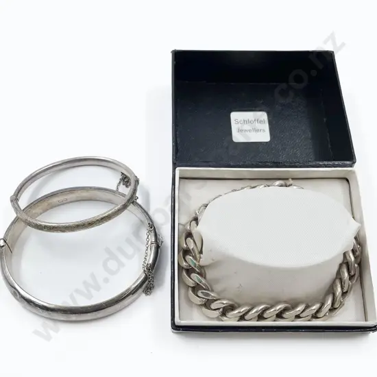Two S/S Half Engraved Hinged Snap Bangles