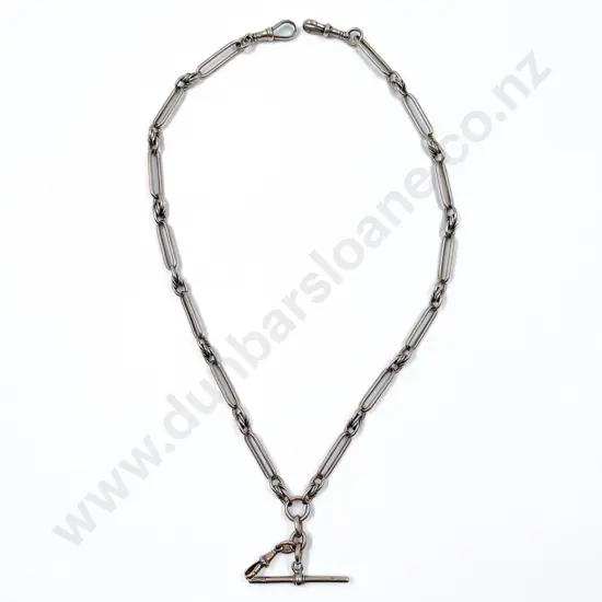 Edwardian 9ct Mixed Rail Trace and Rope Link Albert Chain