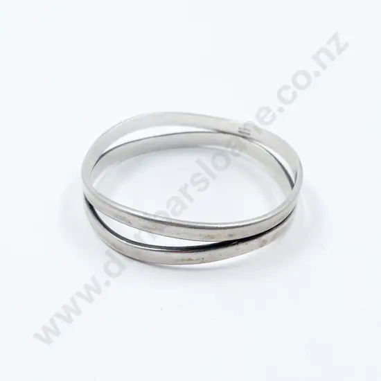 A J (Arne Johansen) .825 Silver Denmark Double Rail Wavy Bangle