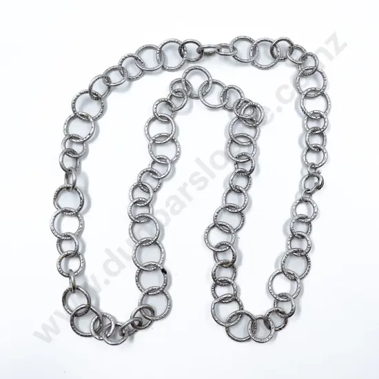Silver Modern Design Notched Trace Link Neck Chain