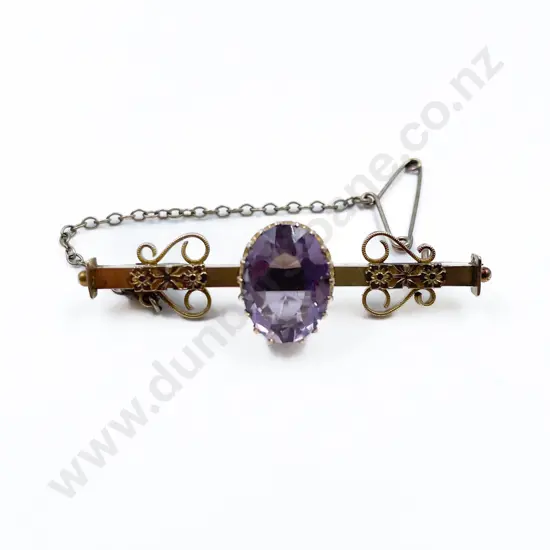 Victorian 9ct Single Amethyst Bar Brooch