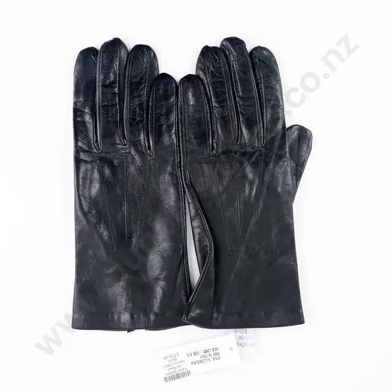 Made In Italy Silk Lined Black Leather Gloves size 8.5