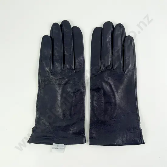 Made in Italy Silk Lined Black Leather Gloves size 8