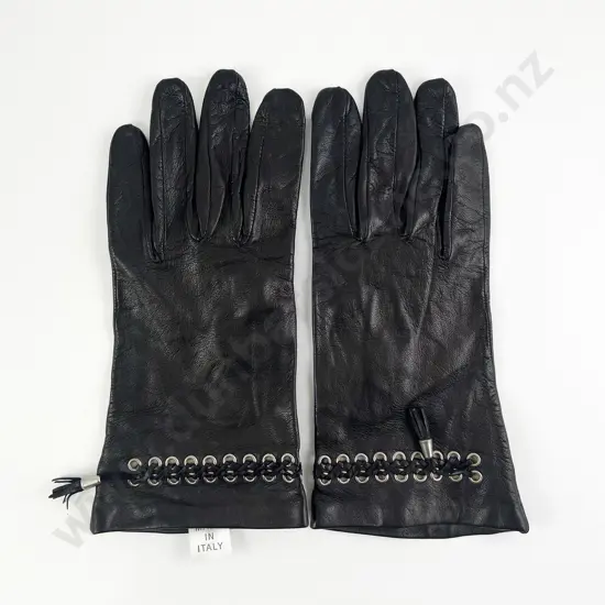 Made in Italy Silk Lined Black Leather Gloves size 8.5