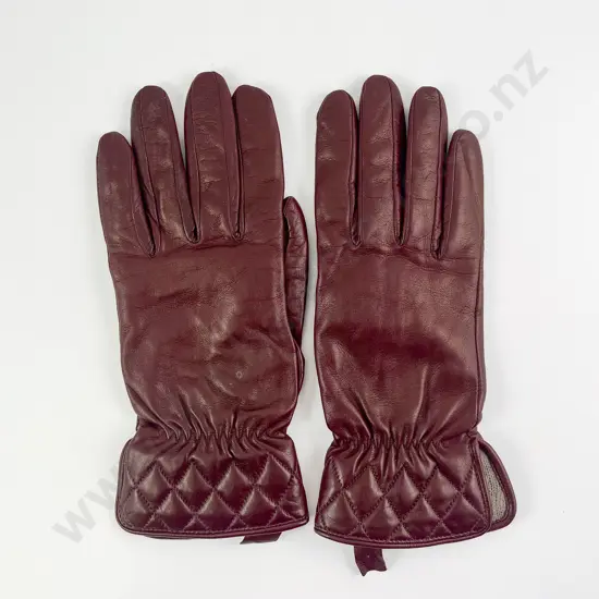 Milana Made in Italy 100% Wool Lined Burgundy Leather Gloves size 8