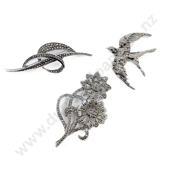 S/S and Marcasite Scroll Spray Brooch