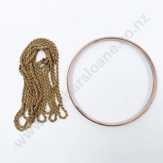 Victorian Gold Plate Rope Twist Link Muff Chain and Bangle