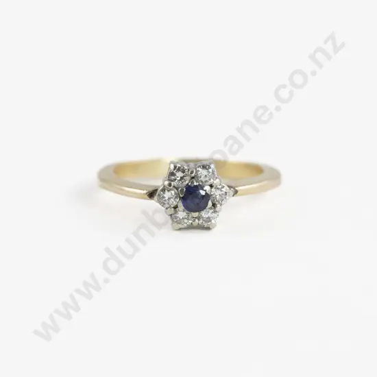 14ct Seven Stone Sapphire and Diamond Floret Cluster Ring