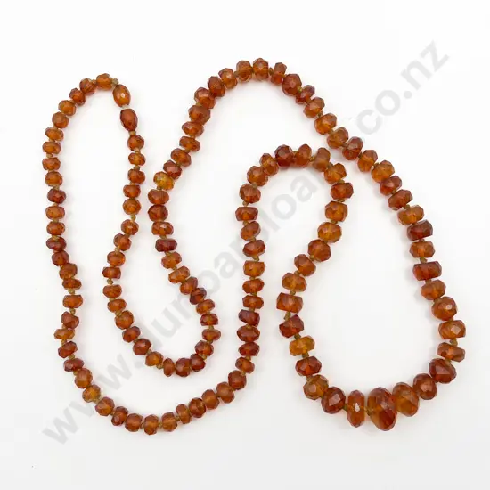 Edwardian Single Strand Graduated Faceted Amber Style Bead Necklace