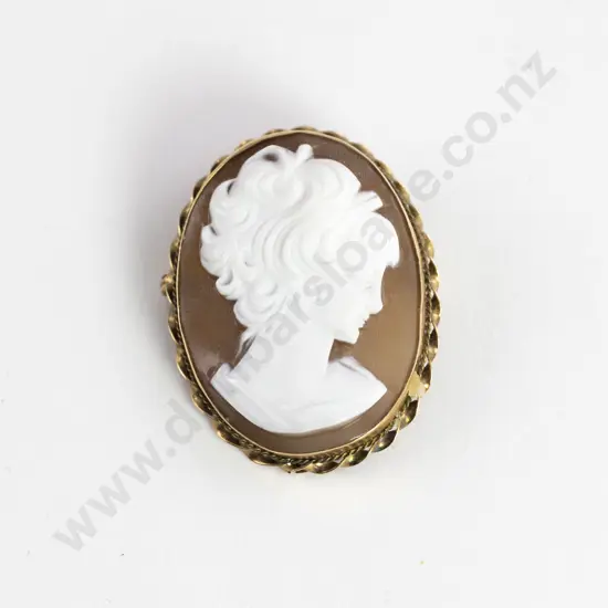 18ct Rope Twist Framed Portrait Cameo Brooch