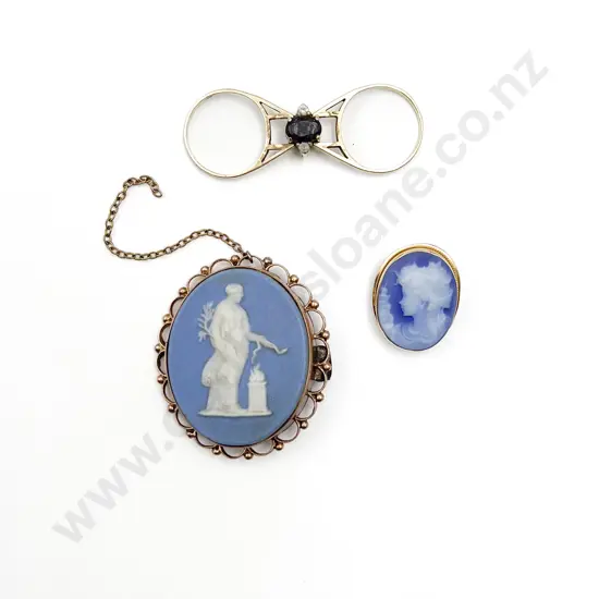 18ct Framed Blue Stone Cameo Portrait Brooch/Pendant