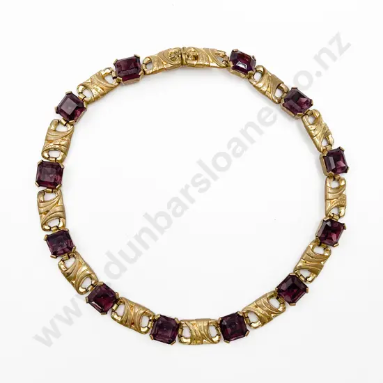 Art Deco Period Gilt Metal and Amethyst Glass Necklace