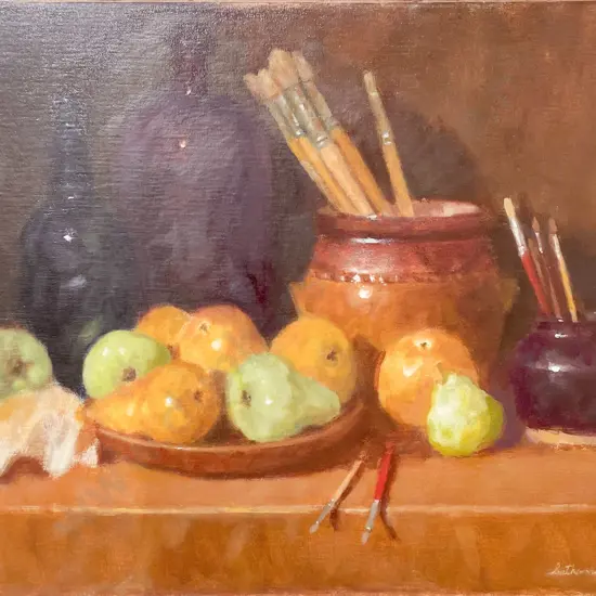 Catherine Robb - Still LIfe with Pears - Oil on Board (unframed)