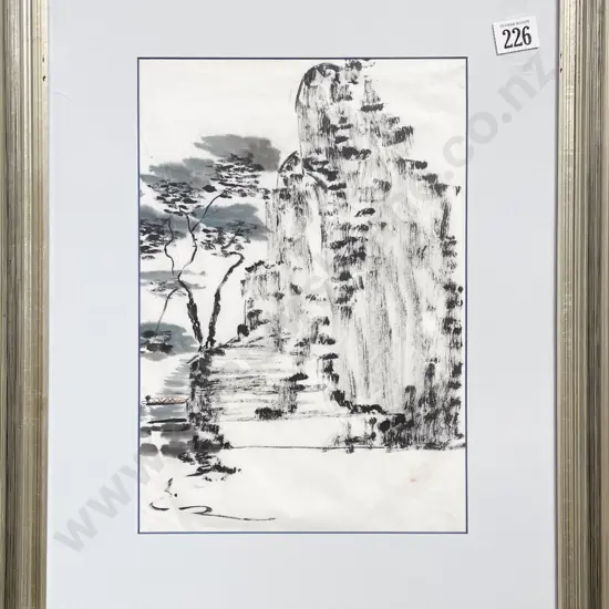 Japanese Watercolor Landscape on Rice Paper
