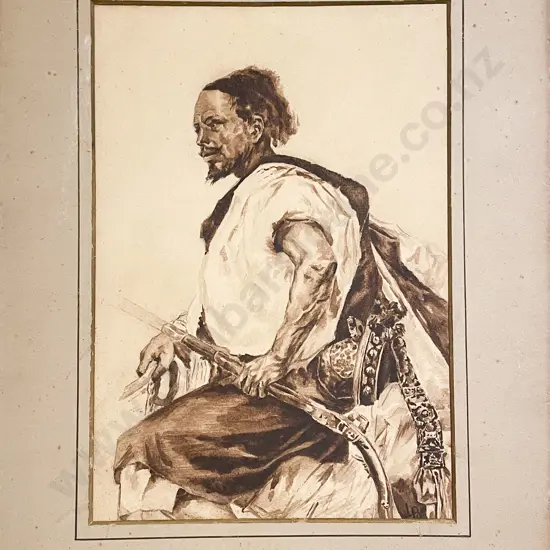 Unknown Artist - Sepia Study of Seated Warrior