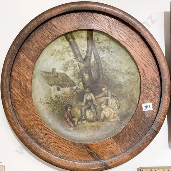 Unknown Artist - Landscape with Cottage and Figures - Oil on Board