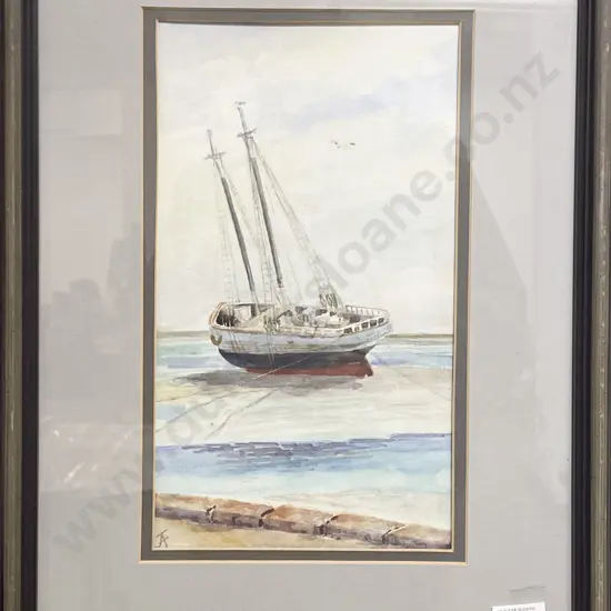 Unknown Artist - Beached Boat - Watercolour
