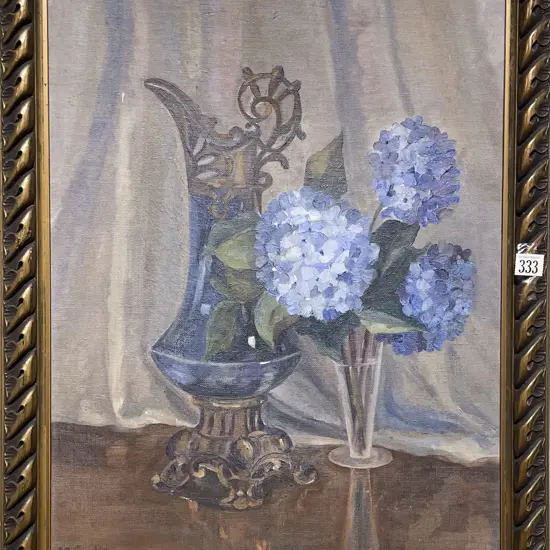 Margaret Coutts - Still Life with Hydrangeas - Oil on Board