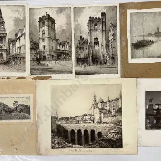 Seven Assorted European Etchings