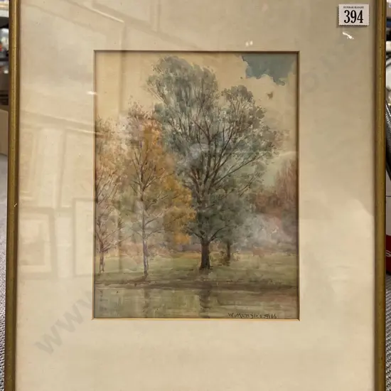 W Menzies Gibb - Riverside Trees - Watercolour
