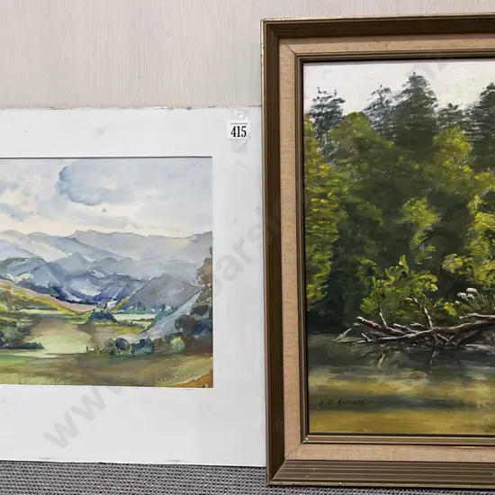 J R Addison - River Landscape - Oil on Board & Other