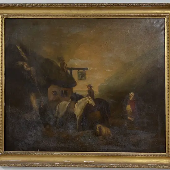 Unknown Artist -C19th Scene Outside Tavern - Oil on Canvas (a/f)